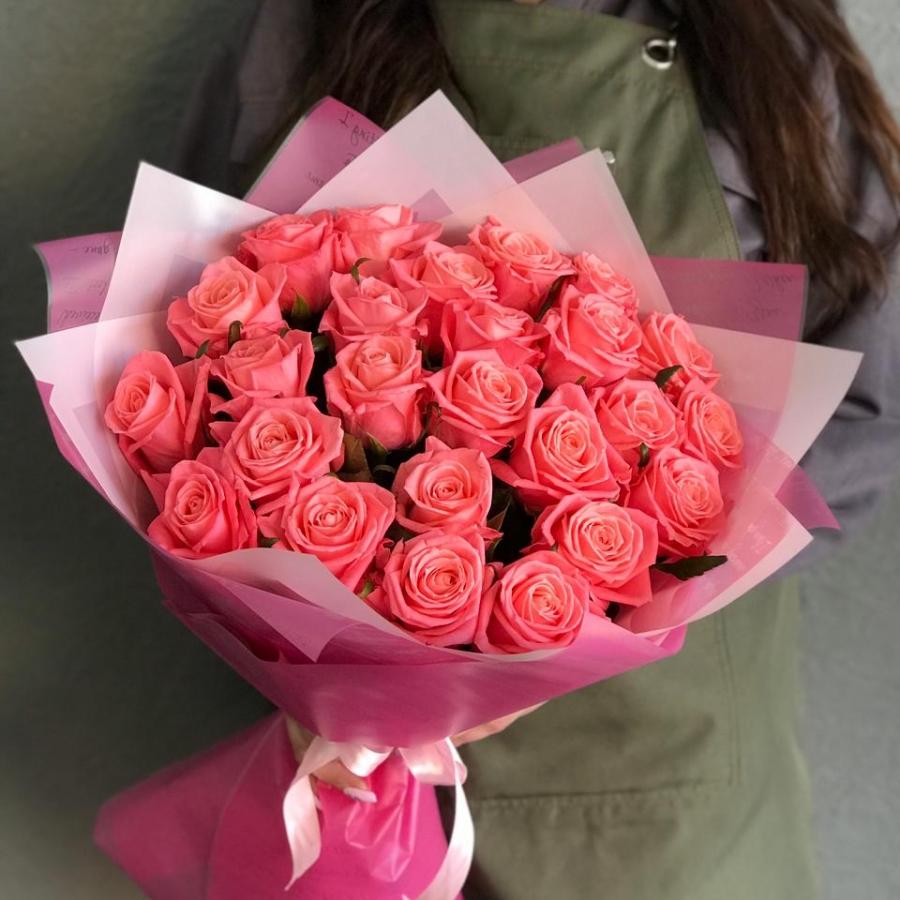 Розовые розы 50 см 25 шт. (Россия) (код  313390)