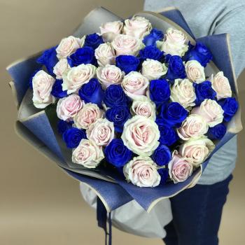 Белая и Синяя Роза 51шт 70см (Эквадор) (артикул  105644)